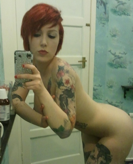 Cute naked tattooed girl with red hair selfshot; Amateur Babe College Girlfriend Hot Red Head 