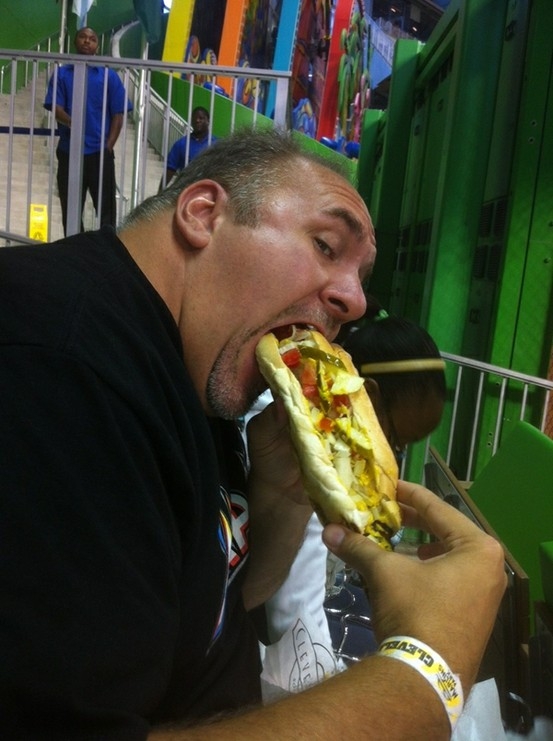 &quot;I had to dislocate my jaw to eat this half-lb. hot dog. TWO BITES!&quot;; Men 