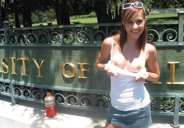 Showing her tits in front of her university; Amateur Non Nude Teen 