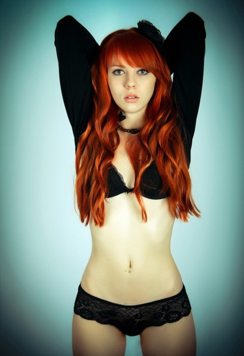 Ams behind my neck; Red Head Lingerie 