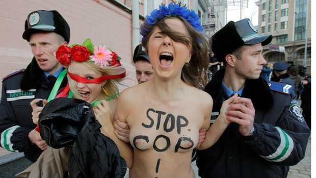 Femen activists protest against prostitution while european soccer championship in the ukraine; Babe Funny 